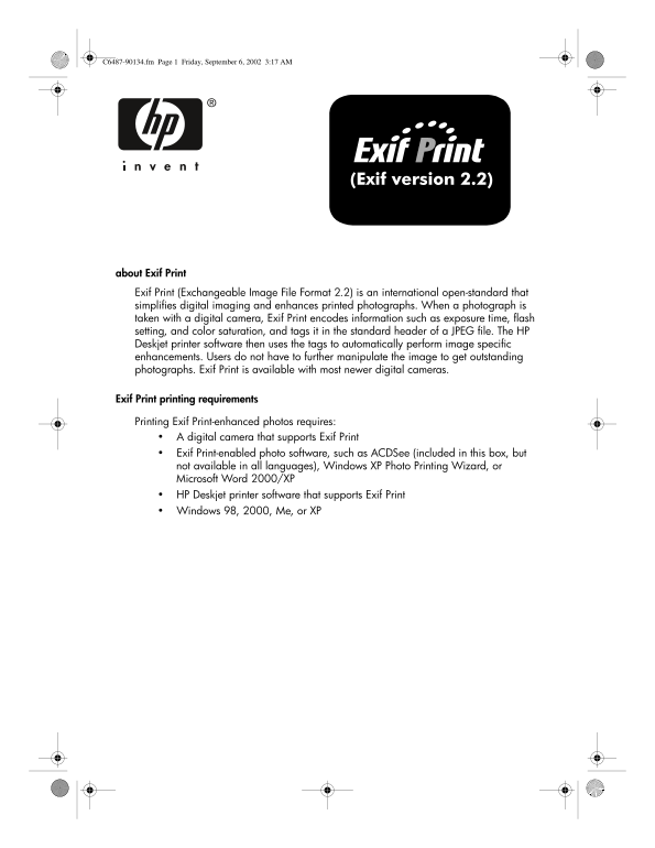 HP Deskjet 5500 Series Printer EXIF Print Quick Reference Manual (Multilingual Version) - HP Deskjet 5550 Series Printer - Page 1