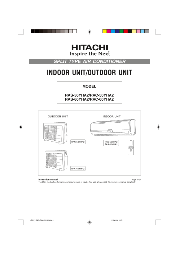 HITACHI RAS-50YHA2, RAC-50YHA2, RAS-60YHA2, RAC-60YHA2 Owner's Manual User Guide - Page 1