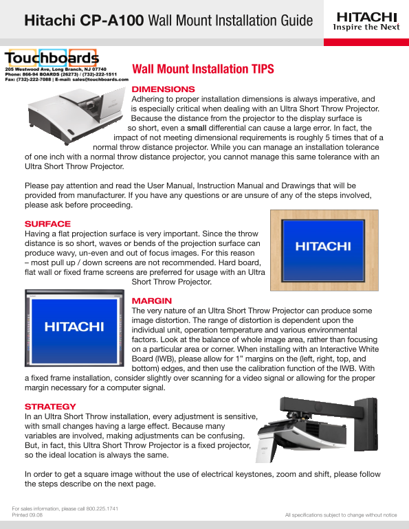Hitachi CP-A100 Installation Guide - Page 1