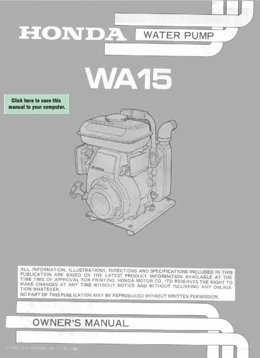 Honda WA15 Water Pump Owner's Manual - Page 1