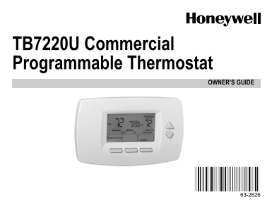Honeywell TB7220U Commercial Programmable Thermostat Owner's Guide - Page 1