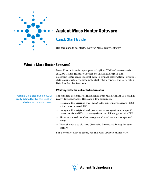 Agilent Mass Hunter Software Quick Start Guide - Page 1