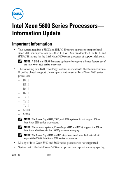 Dell Intel Xeon 5600 Series Processors - Information Update - Page 1