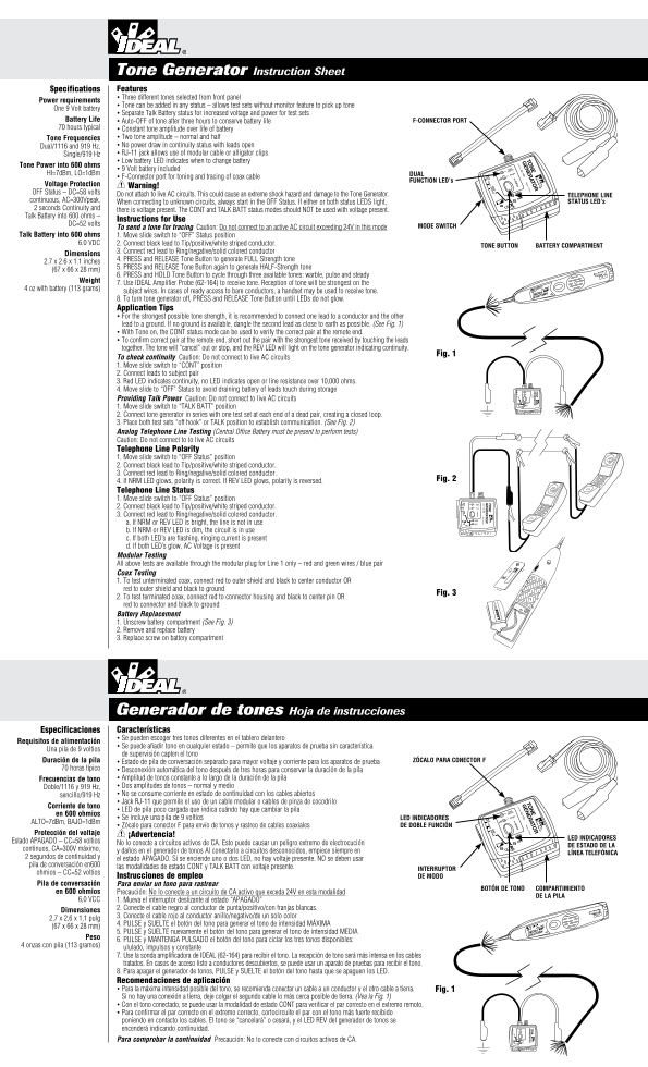 IDEAL 62-160 Tone Generator Instructions Manual - Page 1