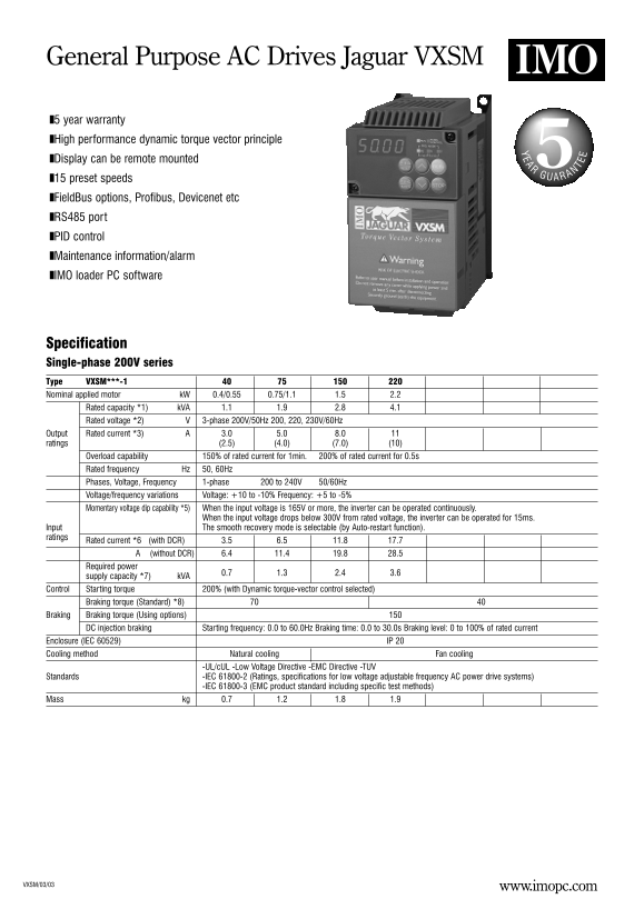 IMO PRECISION General Purpose AC Drives Jaguar VXSM Manual - Page 1