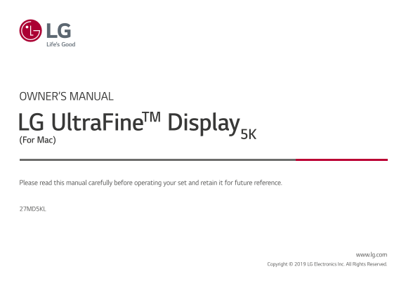 LG 20~29" General Monitor 27MD5KL-BA.CN Product Specification English - Page 1
