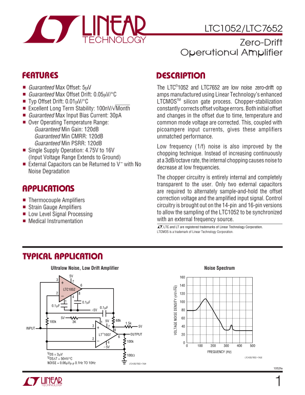 LINEAR TECHNOLOGY - LTC1052 LTC7652 Data Sheet Manual - Page 1
