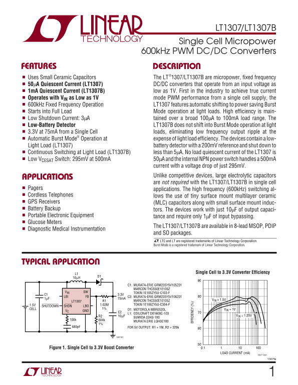 LINEAR TECHNOLOGY LT1307 Data Sheet  - LT1307B Technical Manual - Page 1