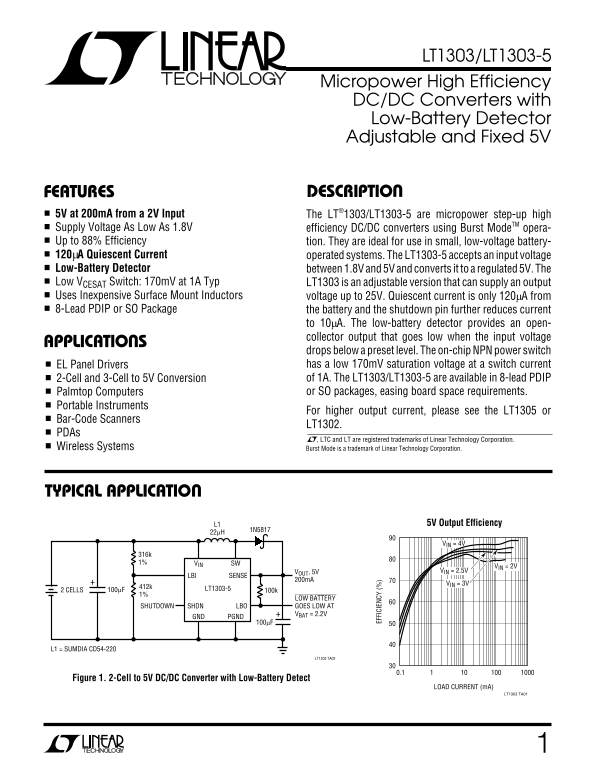 LINEAR TECHNOLOGY - LT1303 LT1303-5 Data Sheet manual specifications guide User's Manual - Page 1