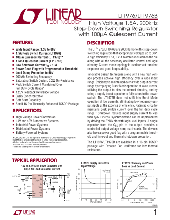 LINEAR TECHNOLOGY LT1976 LT1976B Specifications User Guide - Page 1