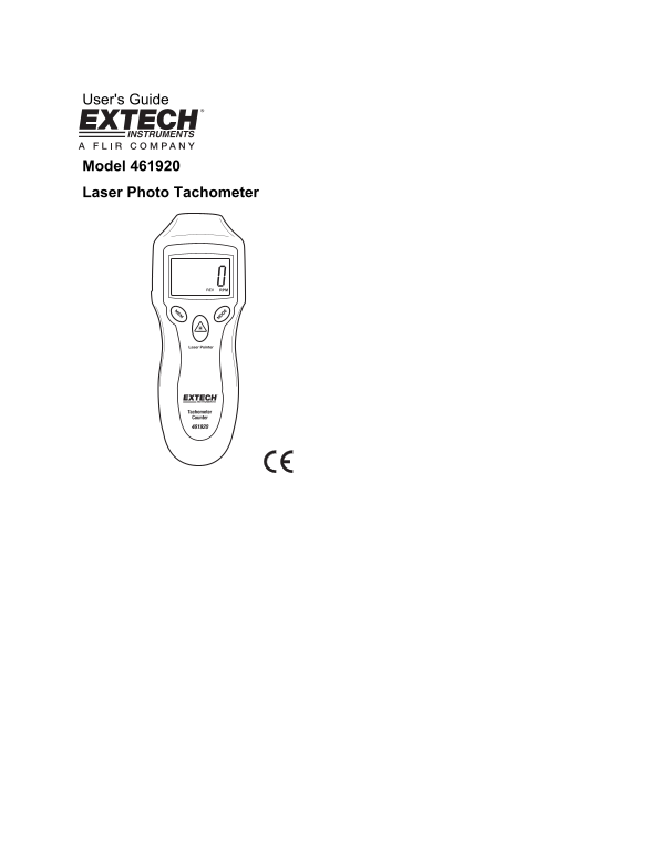 EXTECH Model 461920 Laser Photo Tachometer User's Guide and Manual - Page 1