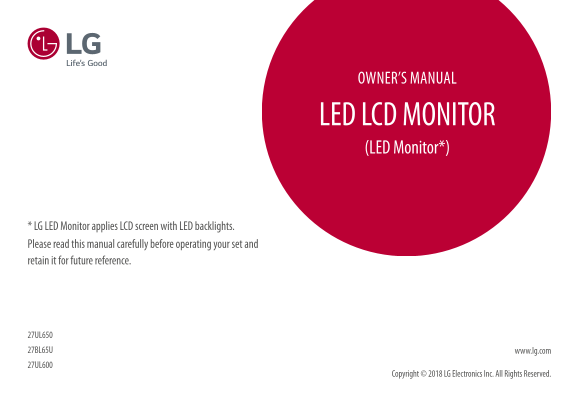 LG 20~29" Monitor 27UL600-W.ACN Product Specifications English - Page 1