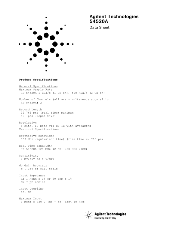 Agilent Technologies 54520A Data Sheet - Page 1