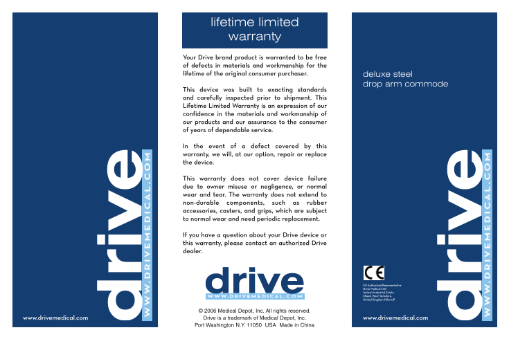 Drive Deluxe Steel Drop Arm Commode Owners Manual  User Guide - Page 1