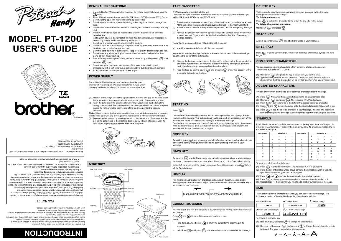 Brother PT-1200 User's Manual - Page 1