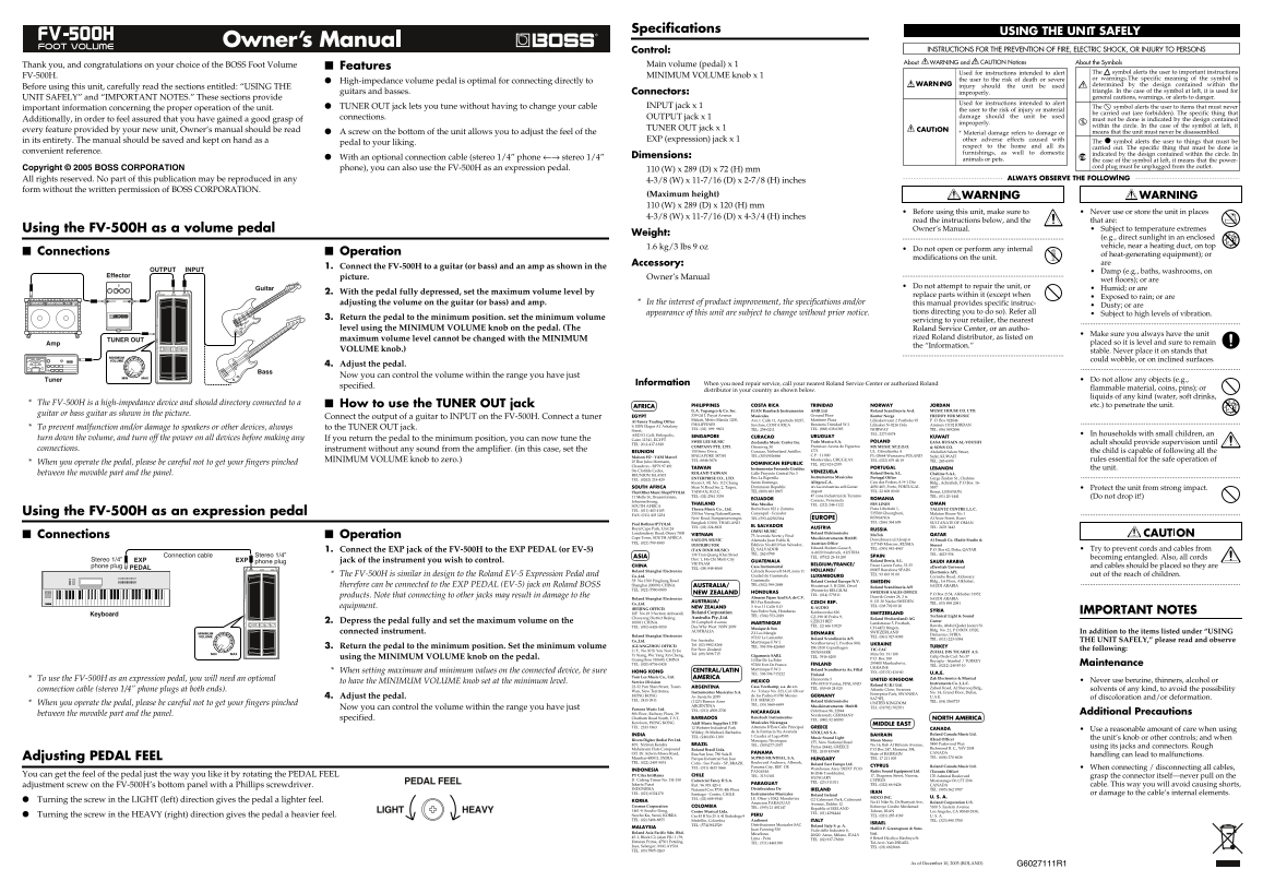 BOSS FV-500H User Guide and Manual - Page 1
