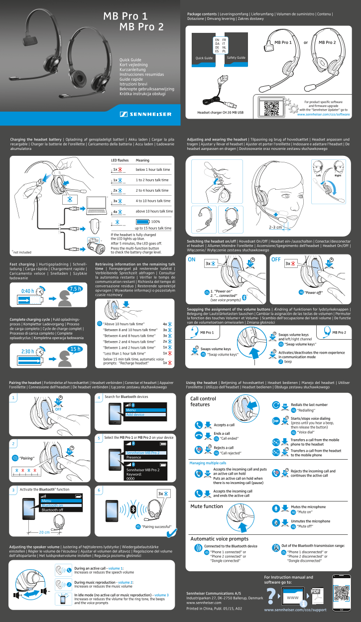 Senheiser Call Center and Office Headphones Alcatel-Lucent MB Pro 1, 2 Quick Guide - Page 1