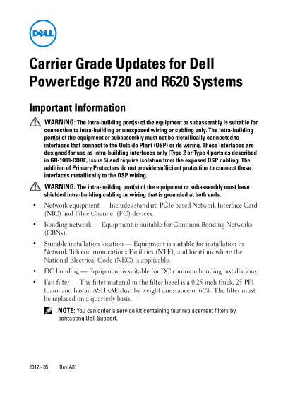 Dell Carrier Grade Updates  - Dell PowerEdge R720 Systems Owner's Manual - Page 1