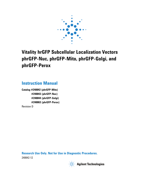 Agilent Technologies Vitality hrGFP Subcellular Localization Vectors User Guide - Page 1