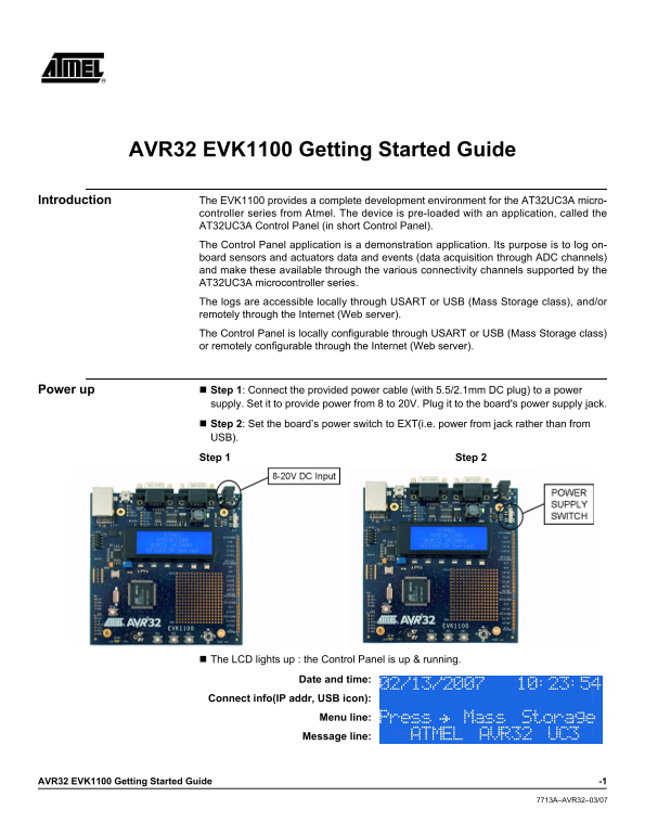 ATMEL AVR32 EVK1100 Getting Started Guide - Page 1