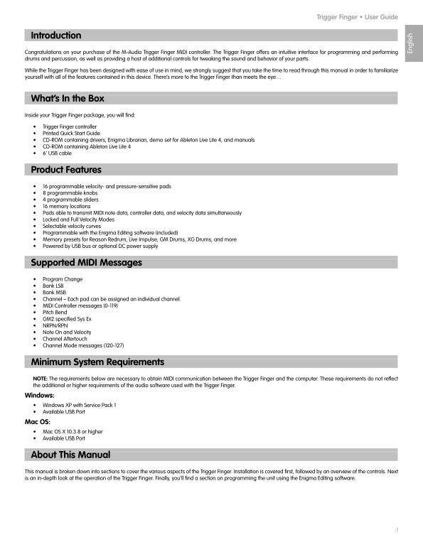M- AUDIO Trigger Finger User Guide - Page 1