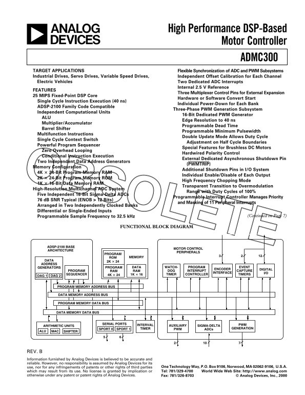 ANALOG DEVICES ADMC300 High Performance DSP-Based Motor Controller User Guide and Manual - Page 1