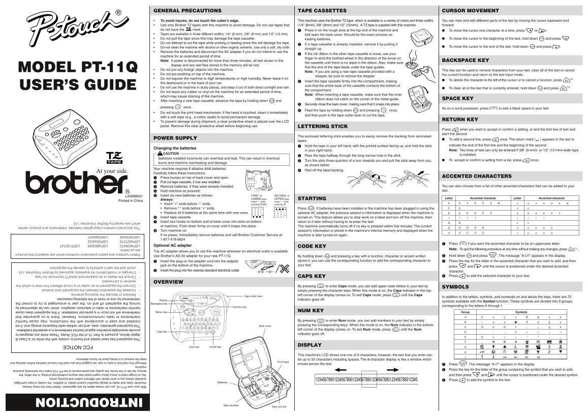 Brother PT-11Q User's Manual - Page 1