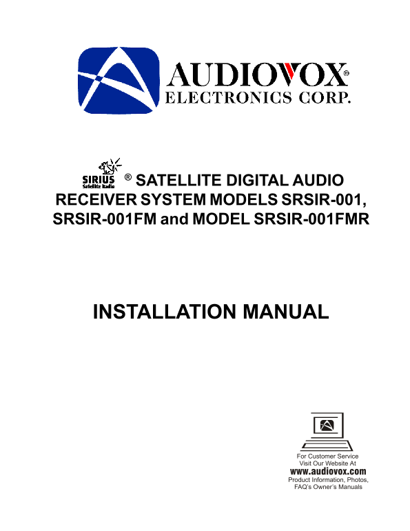 AUDIOVOX SRSIR-001(FM/FMR) Installation Manual/Instructions - Page 1