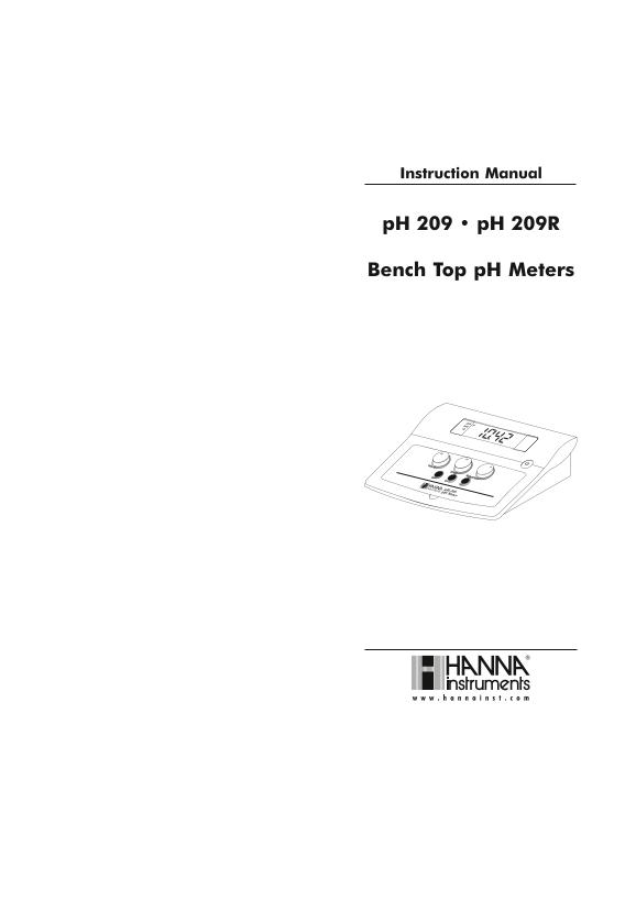 Hanna pH 209 209R Bench Top pH Meters User Manual and Specifications - Page 1