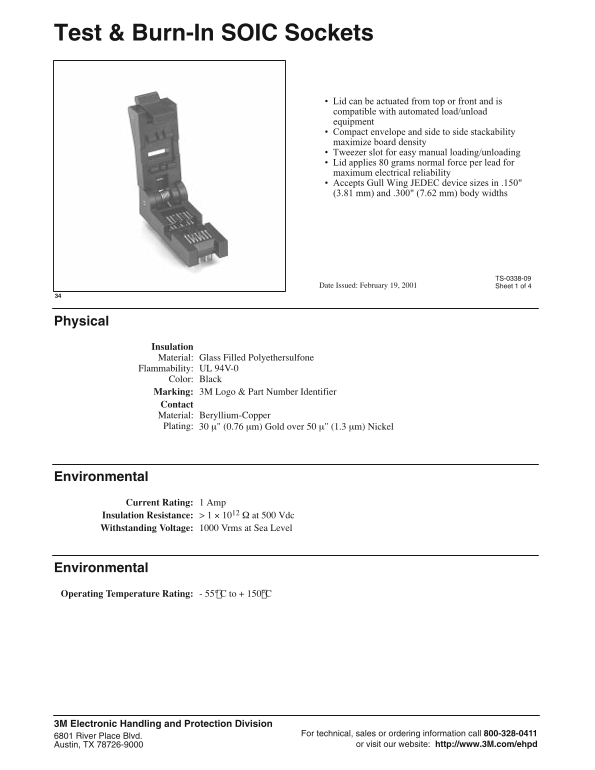 3M Test & Burn-In SOIC Sockets User's Manual - Page 1