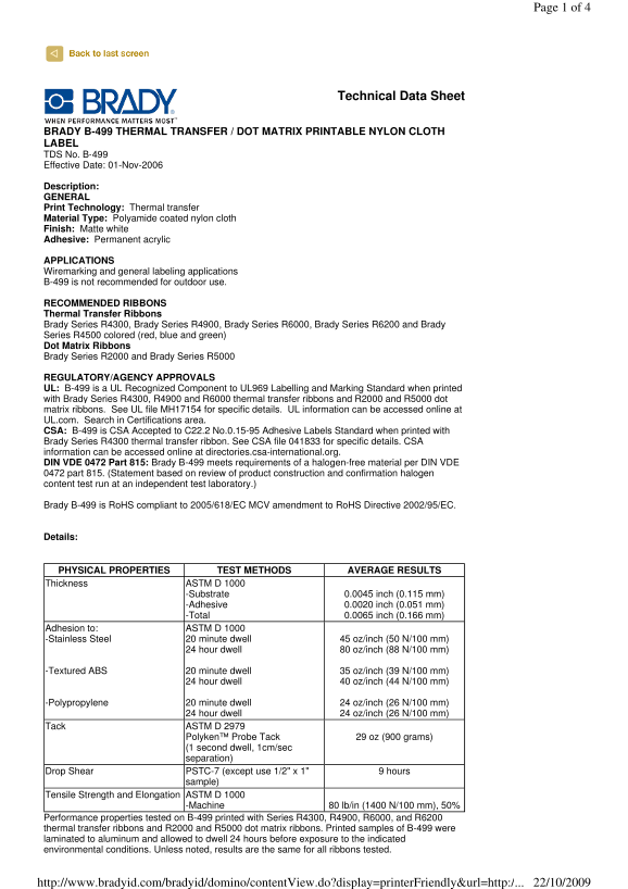 BRADY B-499 Handbook - Page 1