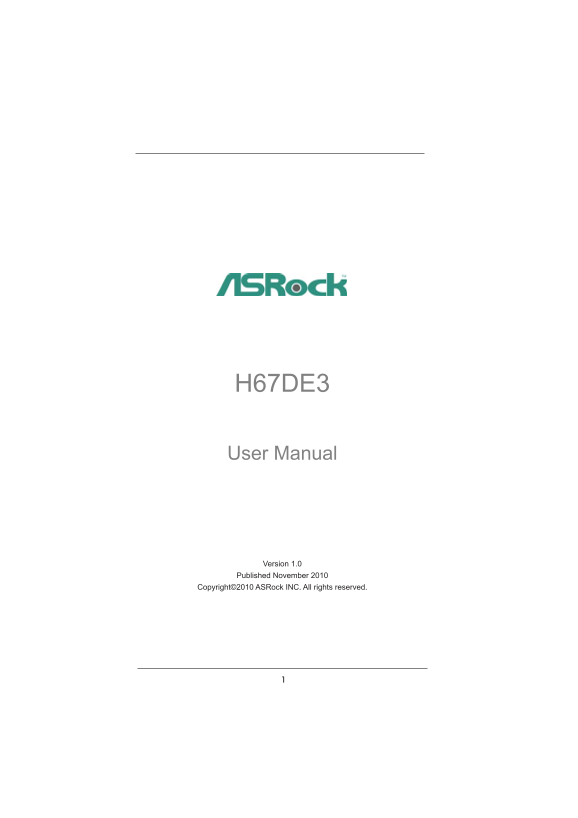ASRock H67DE3 User Guide - Page 1