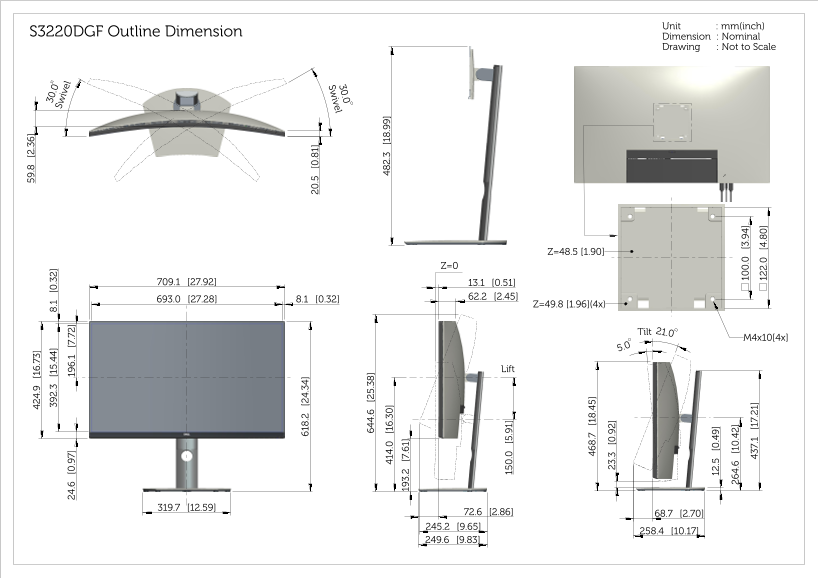 Dell S3220DGF Monitor Contour Diagram User's Manual - Page 1