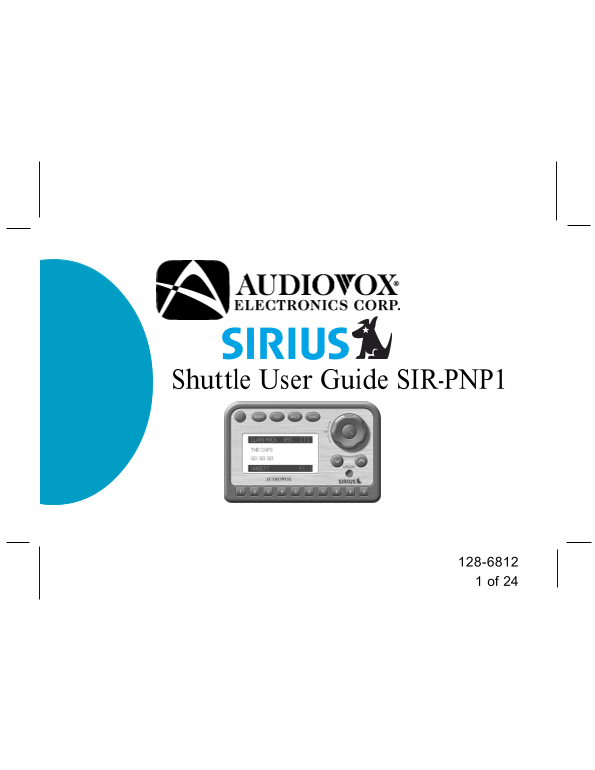AUDIOVOX SIRIUS Shuttle SIR-PNP1 User Guide - Page 1
