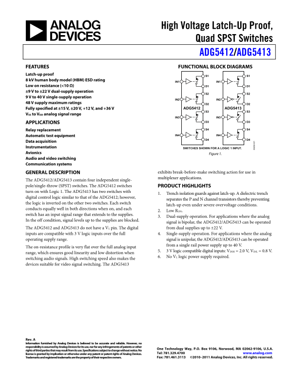 ADG5412 Analog Devices User's Manual and Specifications - Page 1