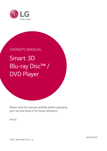 LG Blu-ray Player BP550.DCOLLLK Product Manual English - Page 1