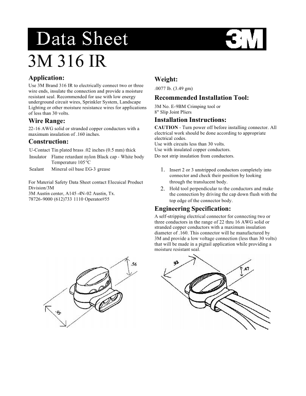 3M 316 IR Data Sheet - Page 1