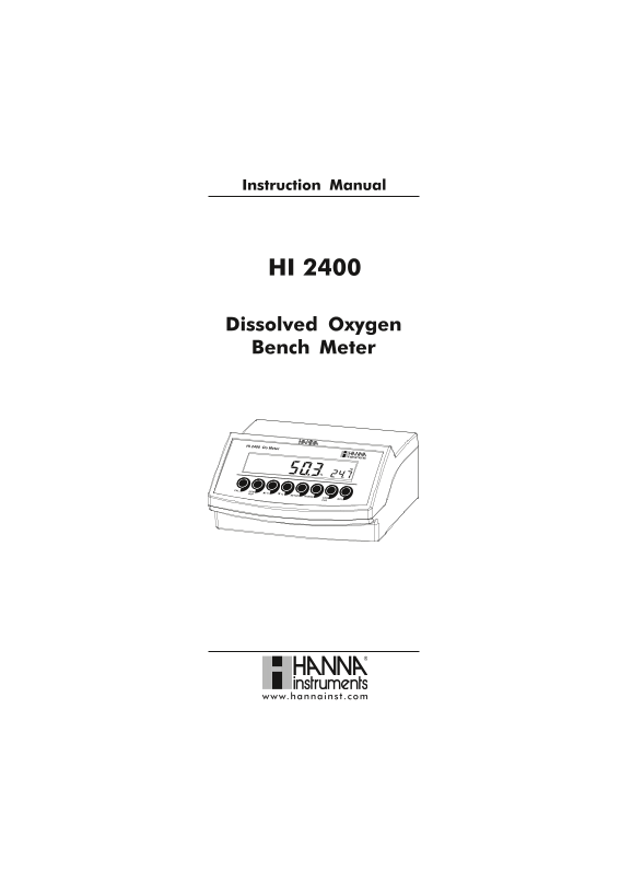Hanna HI 2400 Dissolved Oxygen Bench Meter User Manual - Page 1