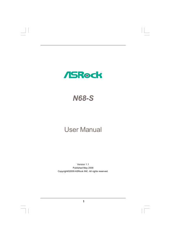 ASROCK N68- S User Guide Manual - Page 1