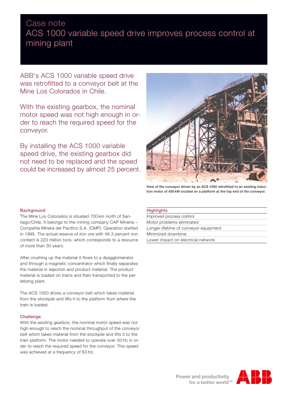 ABB Case Study Note ACS 1000 Variable Speed Drive Enhances Process Control at Mining Plant - Page 1
