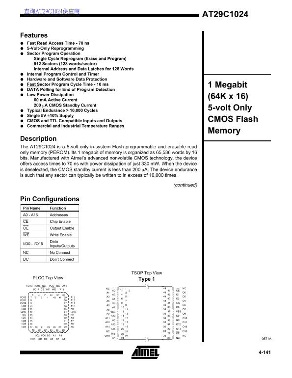 ATMEL AT29C1024 Data Sheet - Page 1