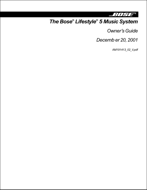 Bose Lifestyle 5 Music System User Guide and Owner's Manual - Page 1