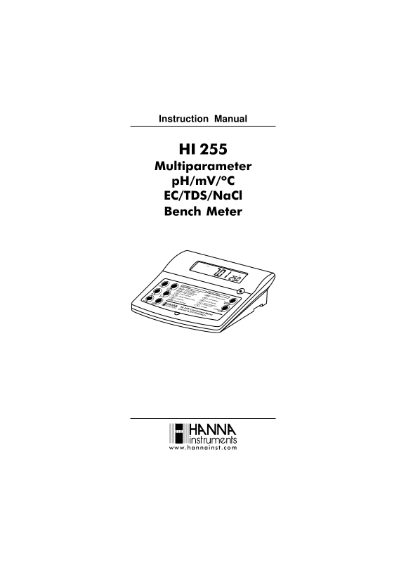 HANNA HI 255 Multiparameter pH mV °C EC TDS NaCl Bench Meter Instruction Manual - Page 1