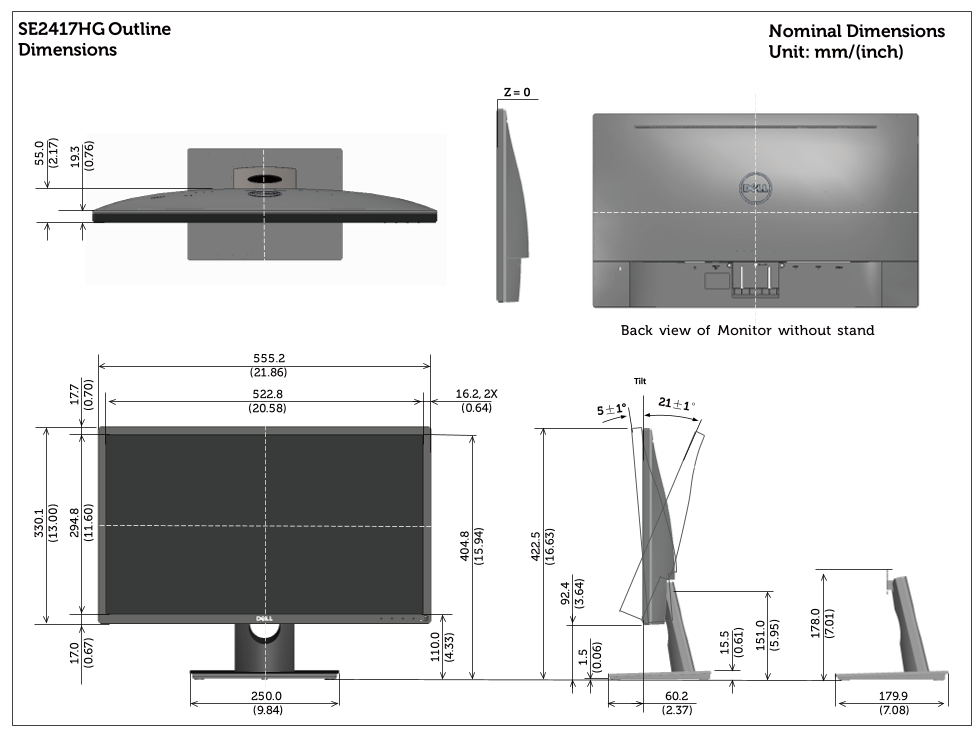 Dell SE2417HG Contour Specification Guide User Manual - Page 1