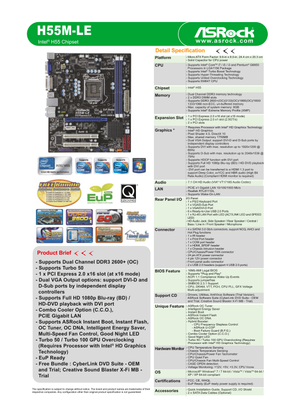 ASRock H55M-LE User Manual - Page 1