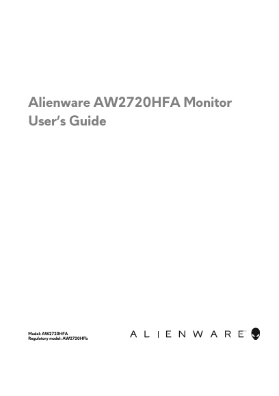 Dell Alienware AW2720HFA Monitor User's Guide - Page 1