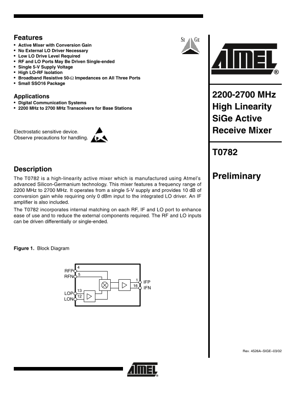 ATMEL T0782 Data Sheet - Page 1