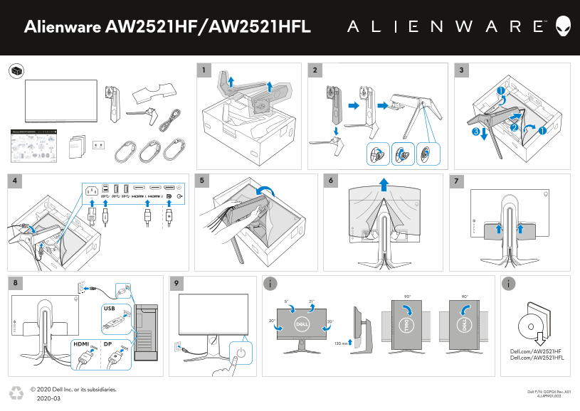 Dell Alienware AW2521HFL Monitor Quick Start Guide - Page 1