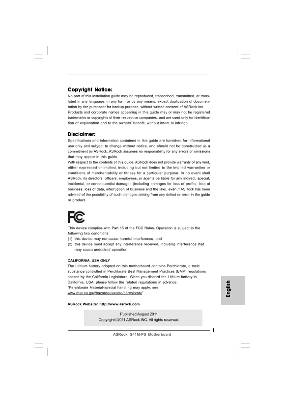 ASRock G41M-PS Motherboard User Guide - Page 1