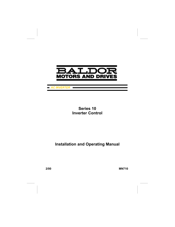 Baldor Series 10 Inverter Control Installation and Operating Manual - Page 1